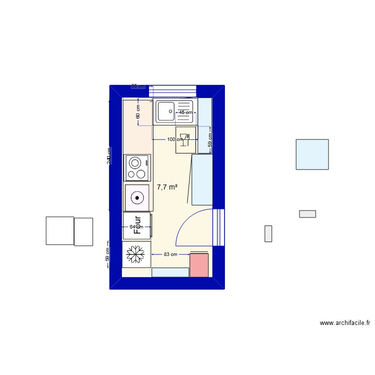 cuisine. Plan de 1 pièce et 8 m2