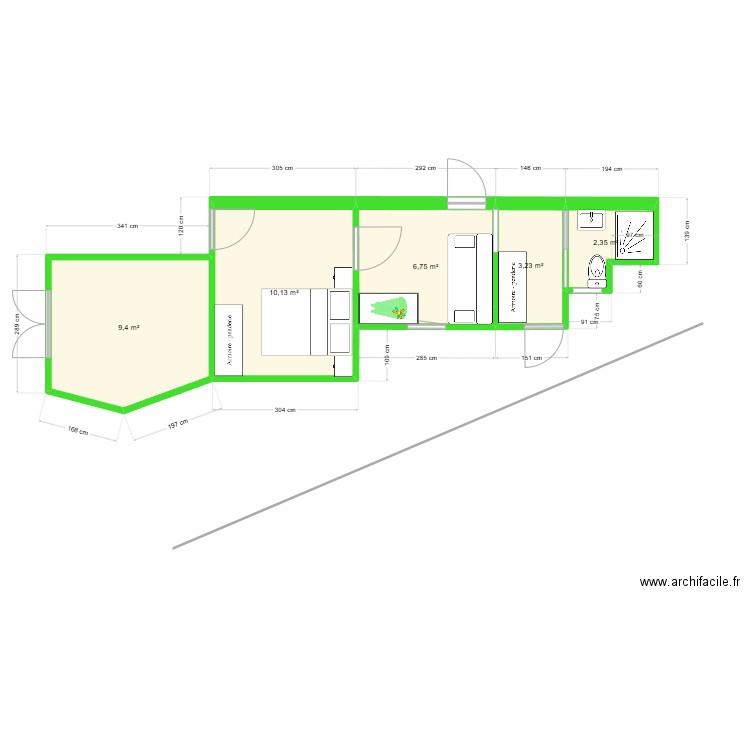 Côté Est Audrey v3. Plan de 5 pièces et 32 m2