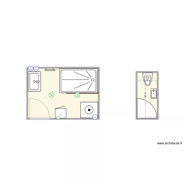 Salle bain. Plan de 2 et 6 m² Salle bain. Plan de 2 et 6 m²