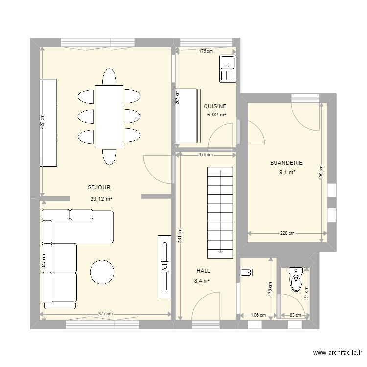 RDC  AGASSE. Plan de 5 pièces et 55 m2