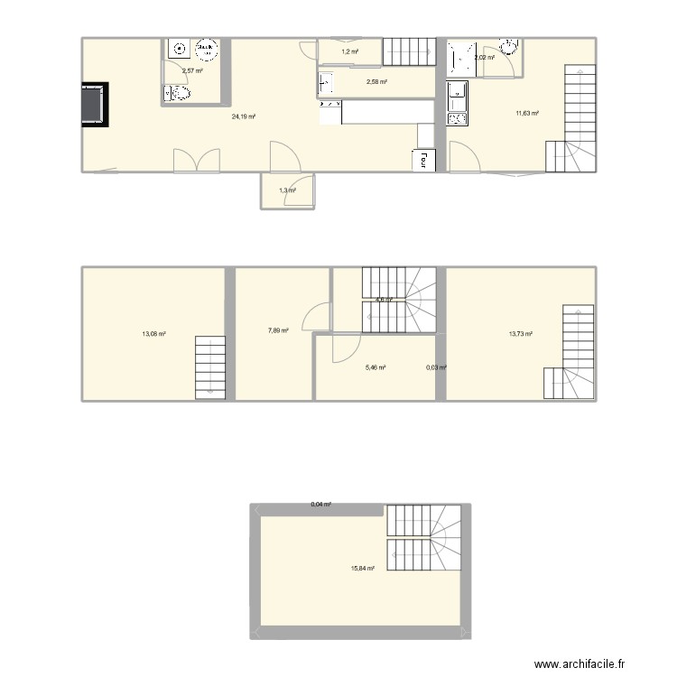 Chantier Adam. Plan de 15 pièces et 106 m2