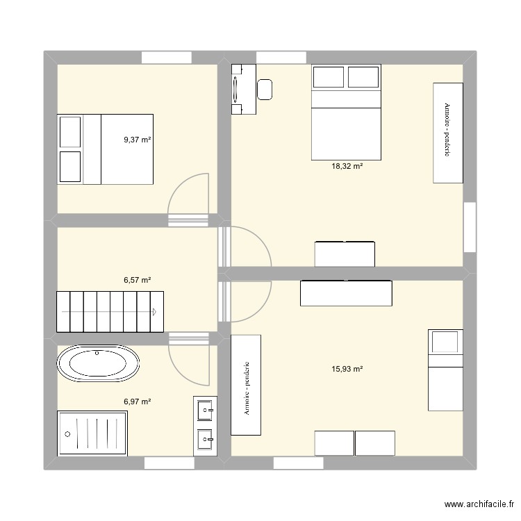 Étage. Plan de 5 pièces et 57 m2