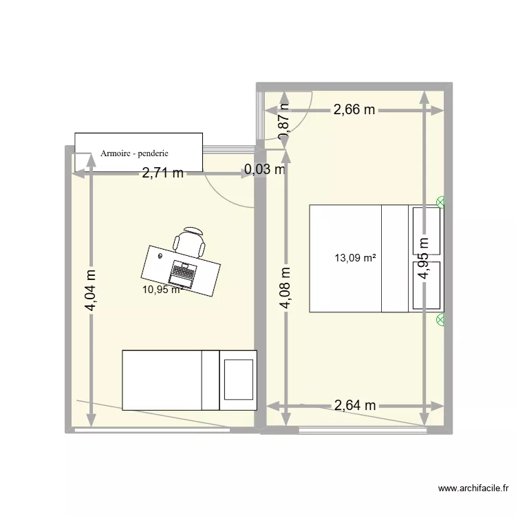 chambres. Plan de 2  et 24 m²