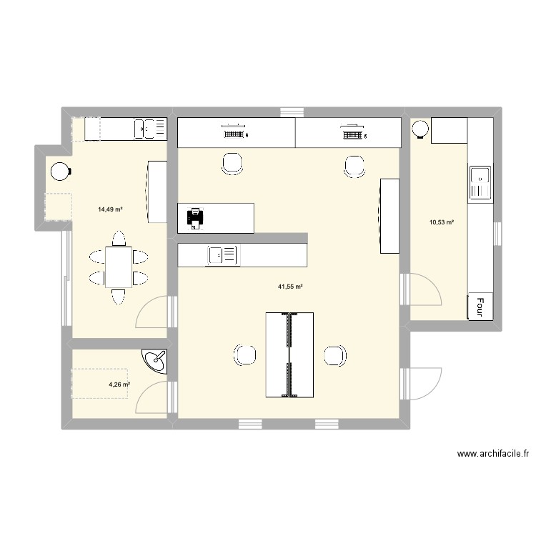 Labo. Plan de 4 pièces et 71 m2