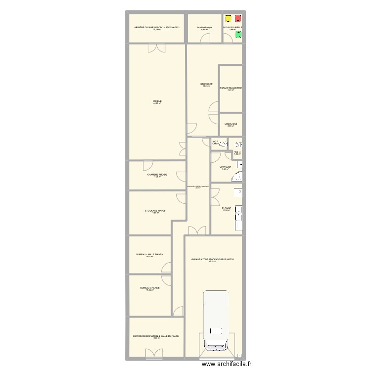cuisine traiteur - MODIFS VI. Plan de 18 pièces et 256 m2