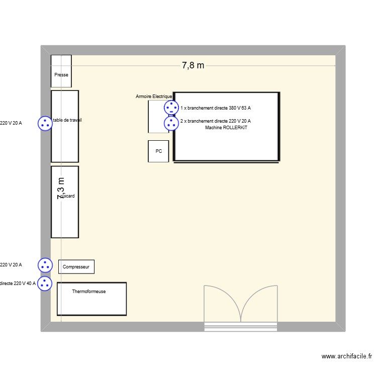 Rollerkit + thermoformeuse. Plan de 1 pièce et 57 m2