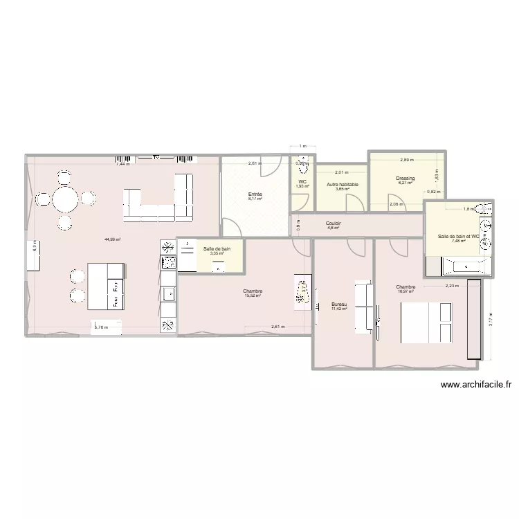 Version SDB L&eacute;onie. Plan de 11 pièces et 124 m²