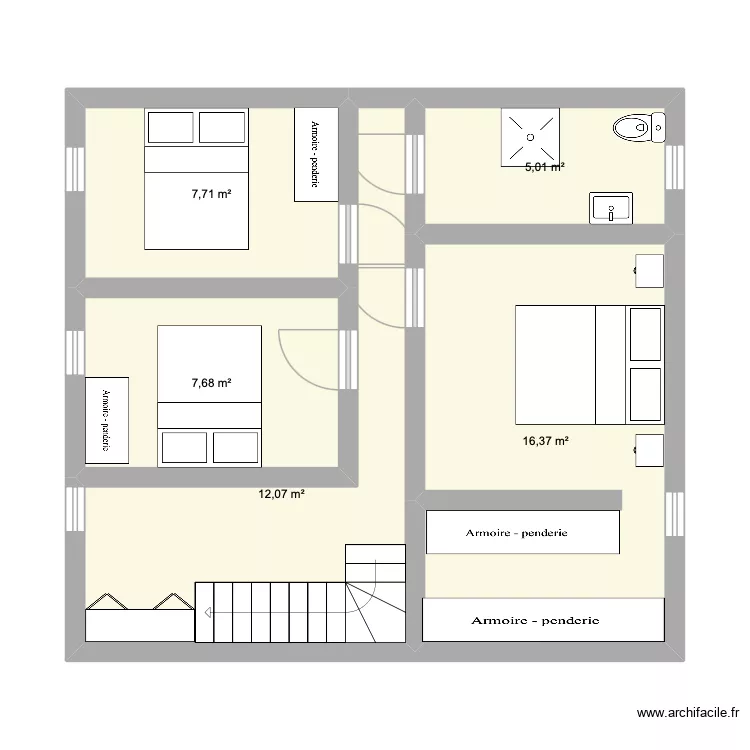 Etage. Plan de 5  et 49 m²