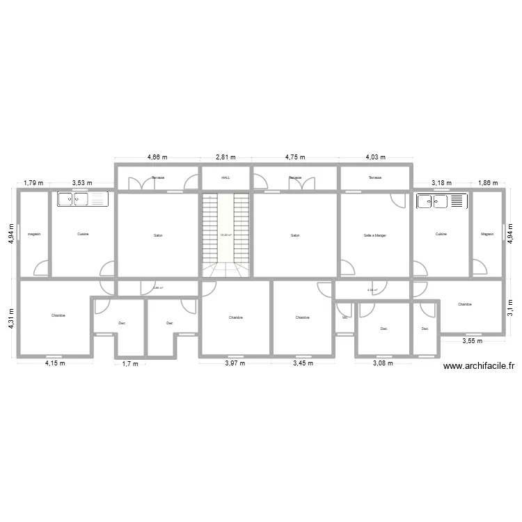 BATIMENT  OWENDO. Plan de 23 pièces et 231 m²