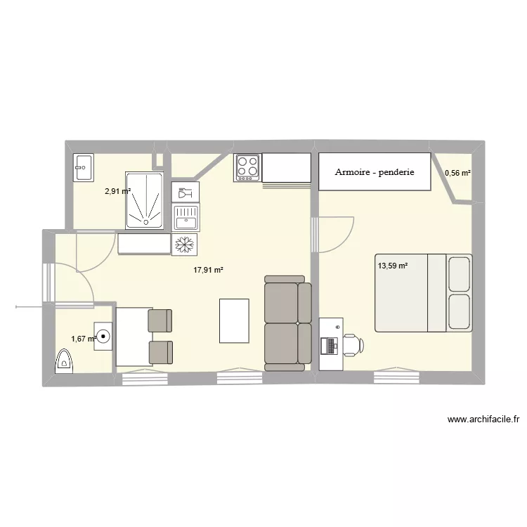 Malakoff version nouvelle porte. Plan de 5 Pièces et 37 m²