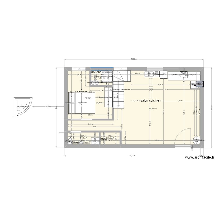 grange 1. Plan de 5 pièces et 53 m2