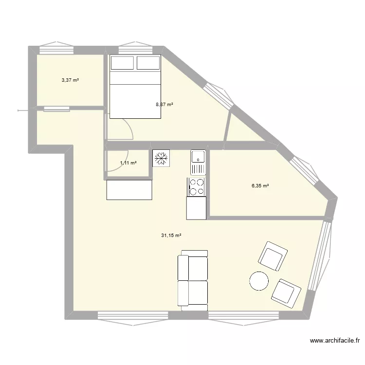 Plan Appartement V2. Plan de 5 pièces et 51 m² Plan Appartement V2. Plan de 5 pièces et 51 m²