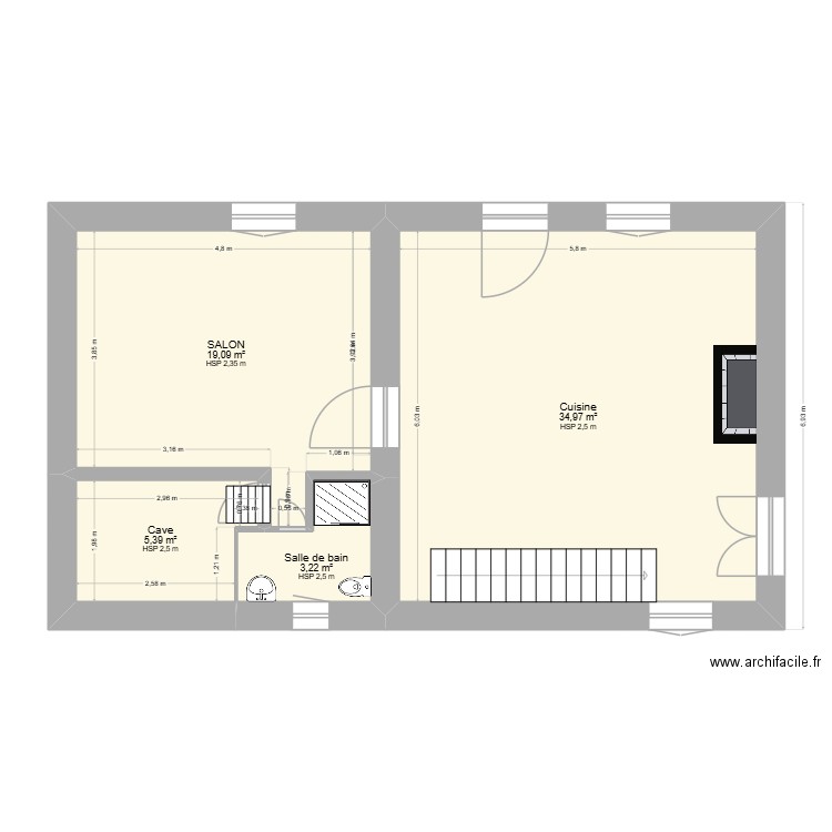 SEPTEME RDC existant. Plan de 9 pièces et 124 m2
