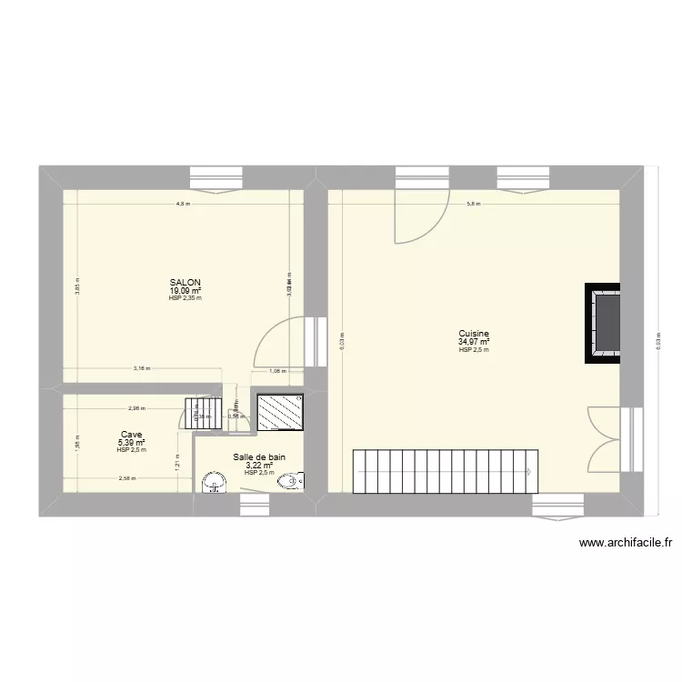 SEPTEME RDC existant. Plan de 9  et 124 m²