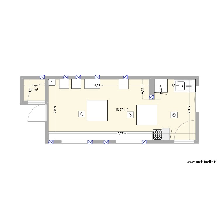 Algeco2. Plan de 2 pièces et 20 m2