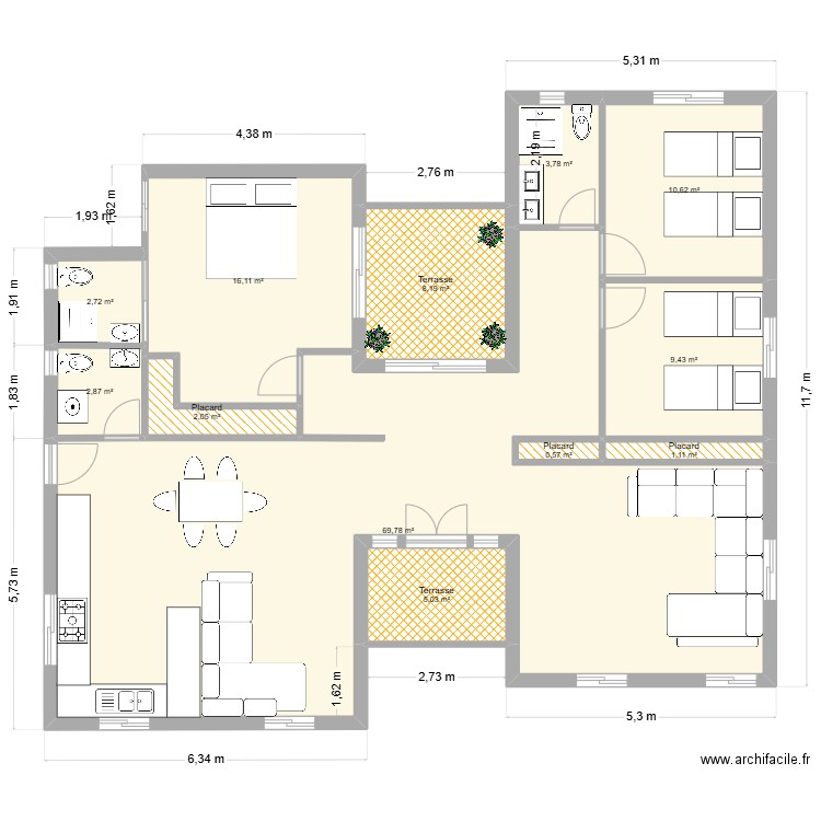 modulaire borj elamri. Plan de 12 pièces et 132 m2