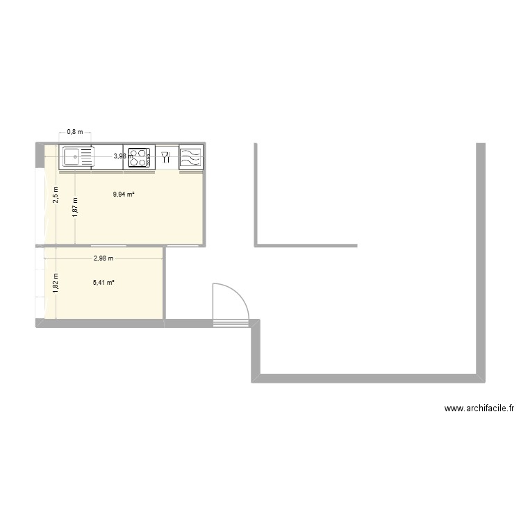 CUISINE COCO. Plan de 2 pièces et 15 m2