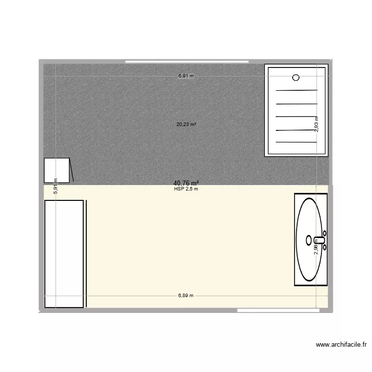 salle de bain. Plan de 1  et 41 m²