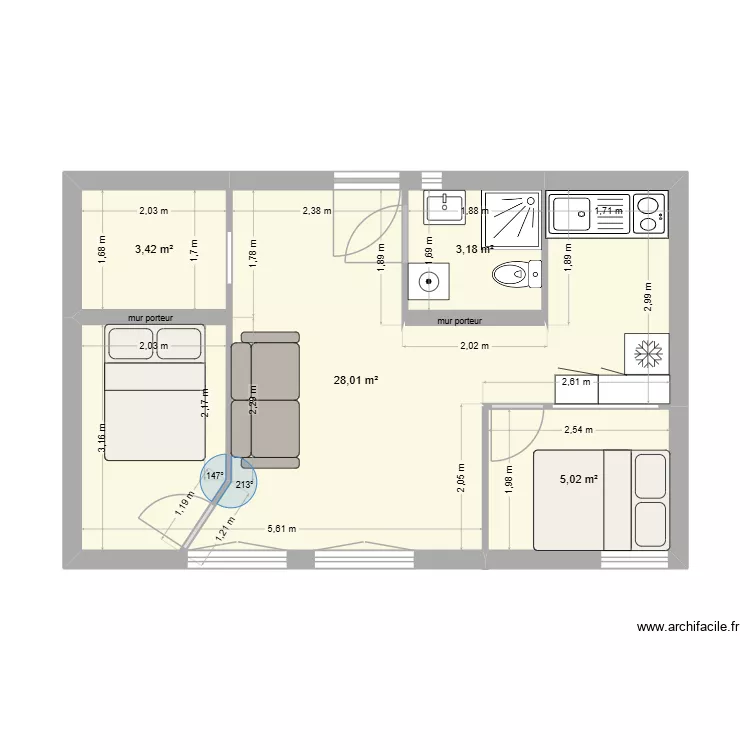 Appart Barcares renové. Plan de 4 Pièces et 40 m² Appart Barcares renové. Plan de 4 Pièces et 40 m²
