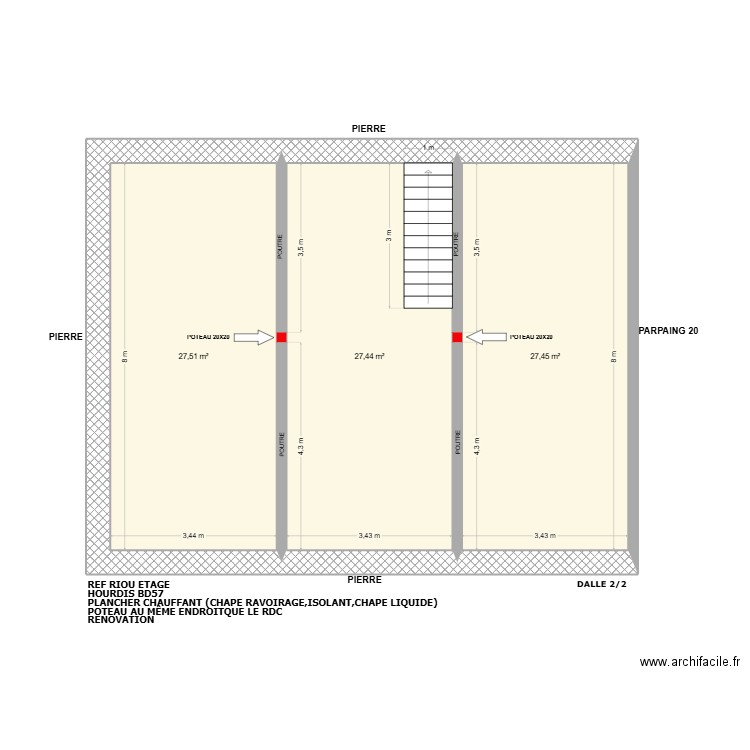 RIOU ETAGE. Plan de 3 pièces et 82 m2