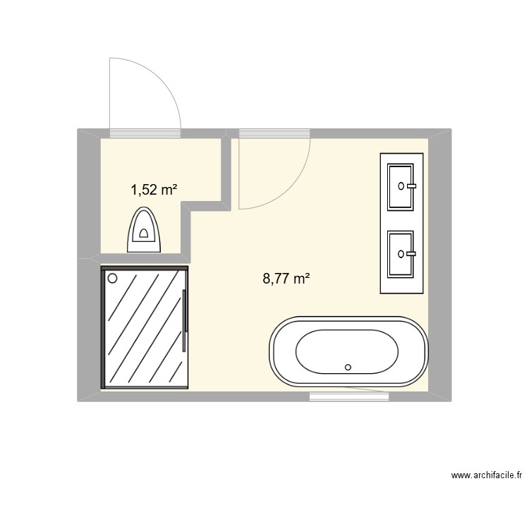 SDB 1 ter. Plan de 2 pièces et 10 m2