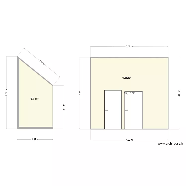 surface mur terasse. Plan de 2  et 23 m²