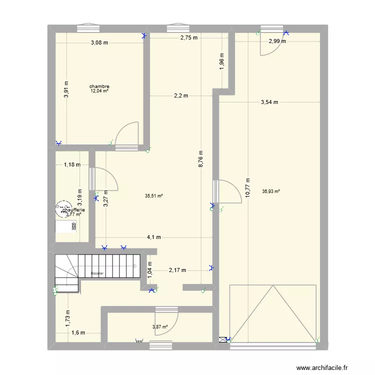 plan sous sol actuel. Plan de 5  et 92 m²