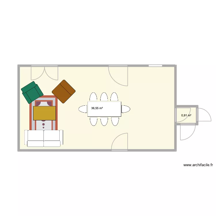 Pi&egrave;ce de vie. Plan de 2  et 37 m²