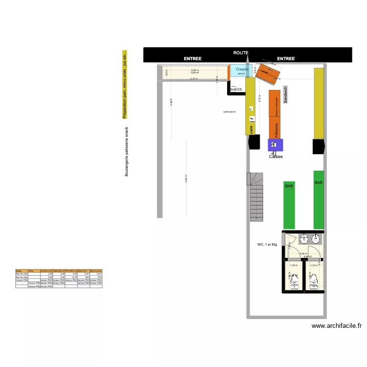 Pauline a la mer. Plan de 3  et 13 m²