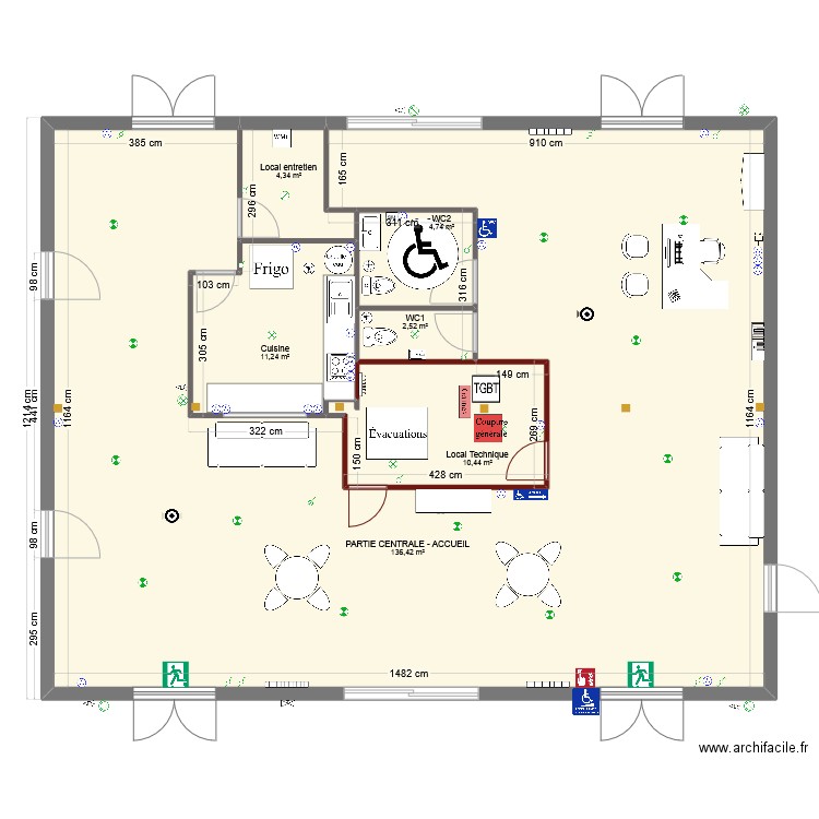 RDC PARTIE CENTRALE. Plan de 6 pièces et 170 m2