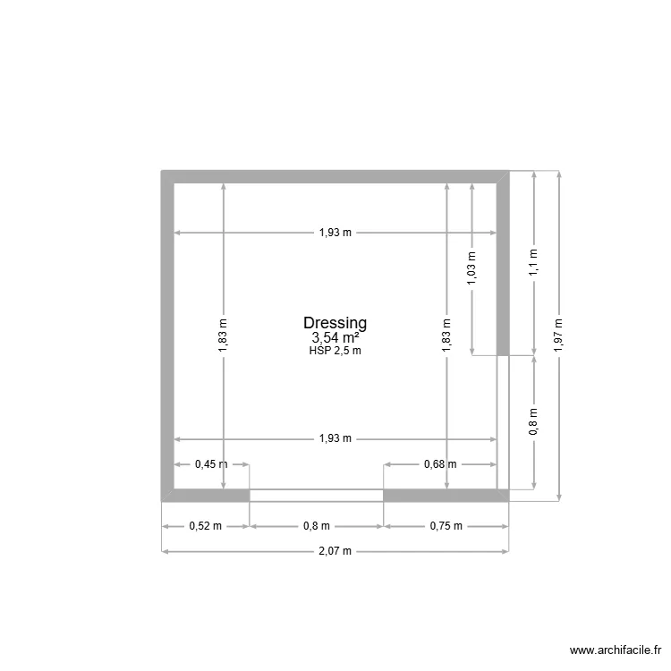 Dressing. Plan de 1  et 4 m²
