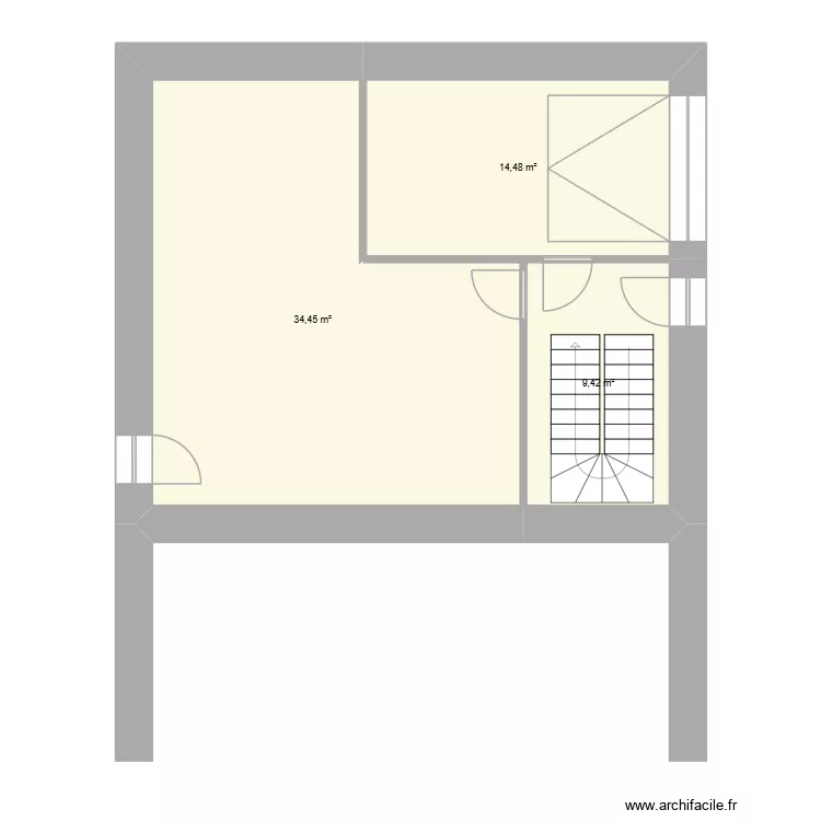 RDC projection. Plan de 3  et 58 m²