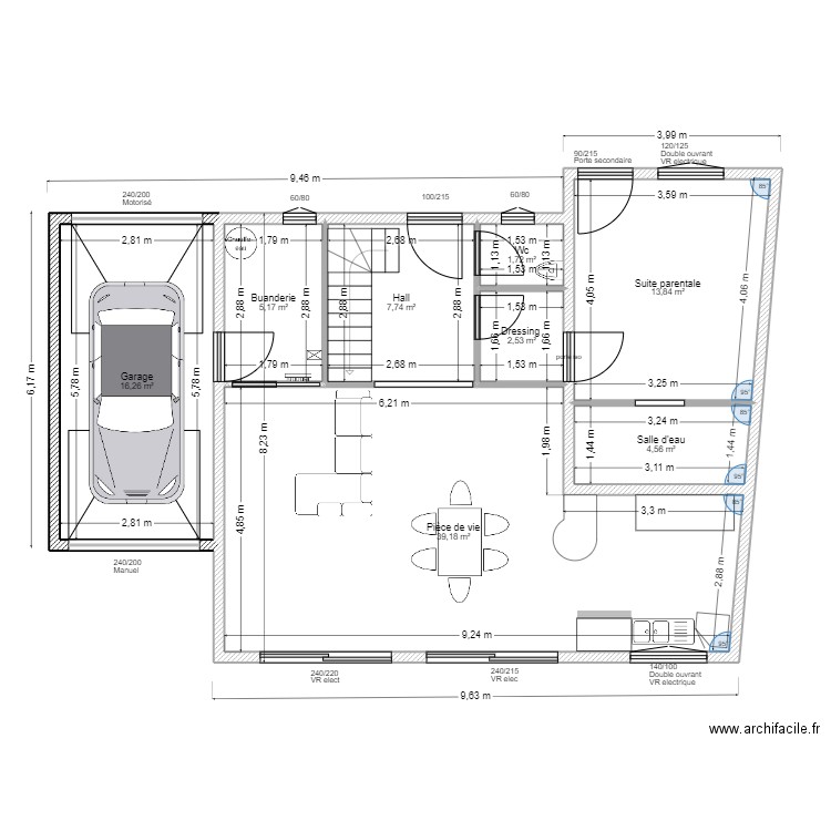 PROJET GERTWLLER RDC 3. Plan de 8 pièces et 91 m2