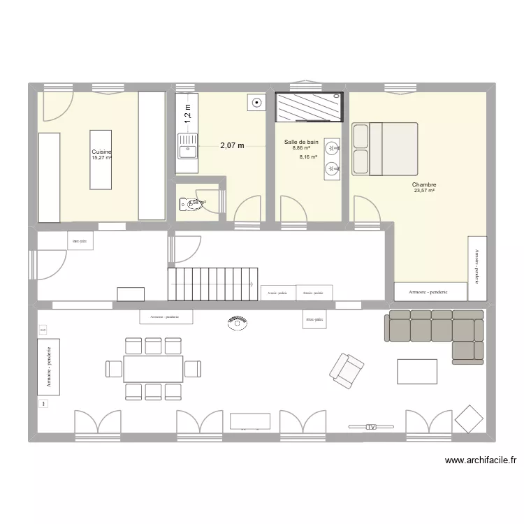 cinqueux eraines rdc apres amenagements. Plan de 5 Pièces et 57 m²