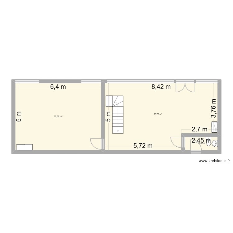 Bureau Seysse rdc 1. Plan de 3 pièces et 73 m2