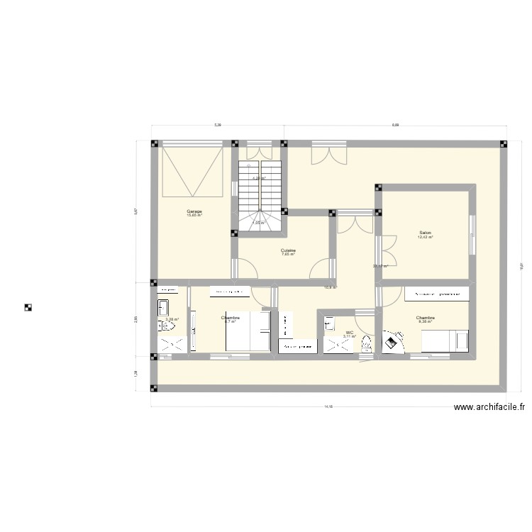 maison 14/10. Plan de 11 pièces et 114 m2