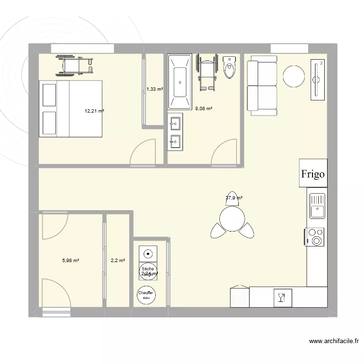 projet design. Plan de 7  et 70 m²