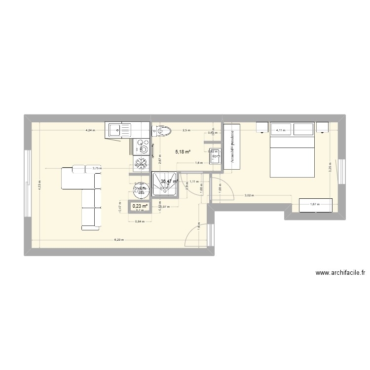 agathe. Plan de 3 pièces et 42 m2