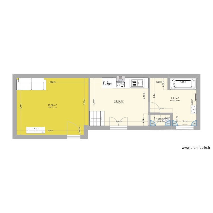 MM 1. Plan de 4 pièces et 42 m2