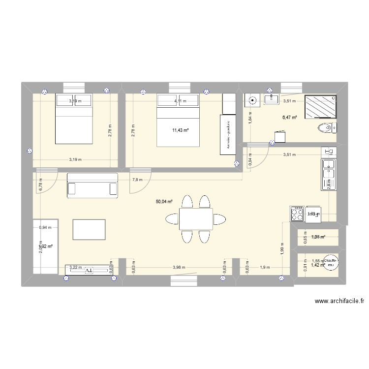 crecy. Plan de 6 pièces et 74 m2