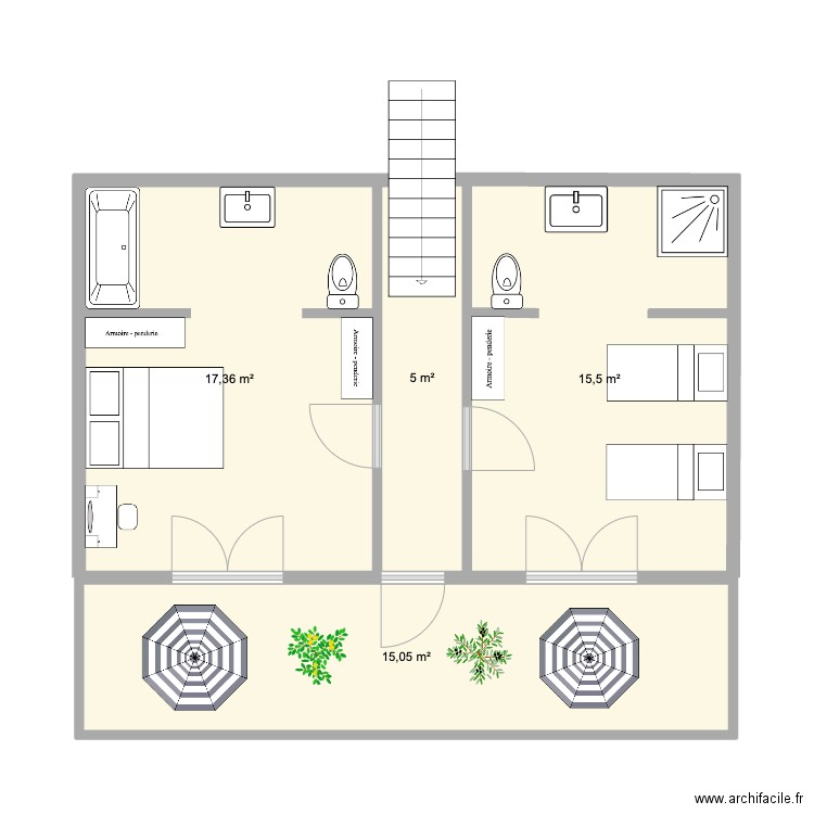 Étage -1. Plan de 4 pièces et 53 m2