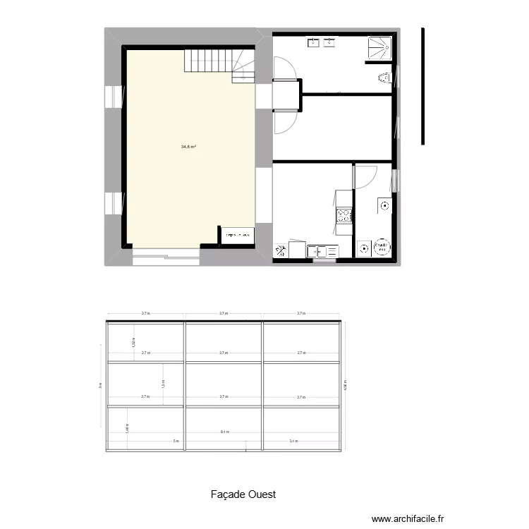 façade Ouest log 2 charpente. Plan de façade Ouest log 2 charpente. Plan de