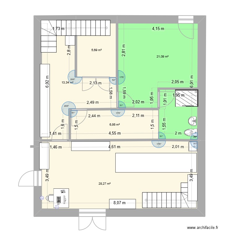 Fromagerie 2. Plan de 5 pièces et 75 m2