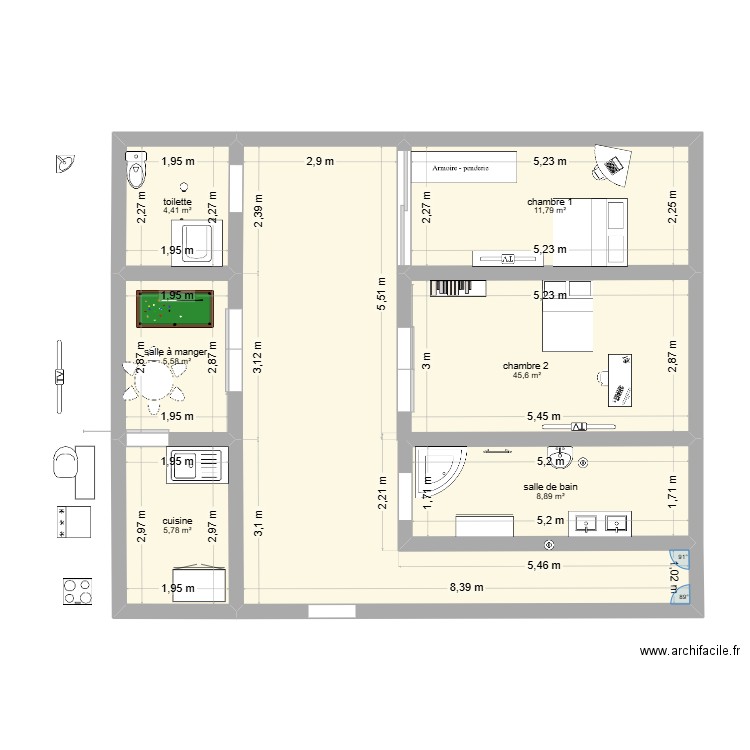 Lucas Bégué. Plan de 6 pièces et 82 m2