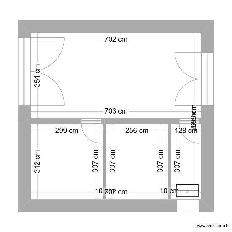 Grange Projet 1. Plan de 1  et 46 m²