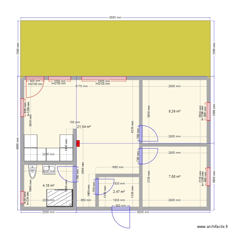 Ольга Калуга. Plan de 6 pièces et 64 m2