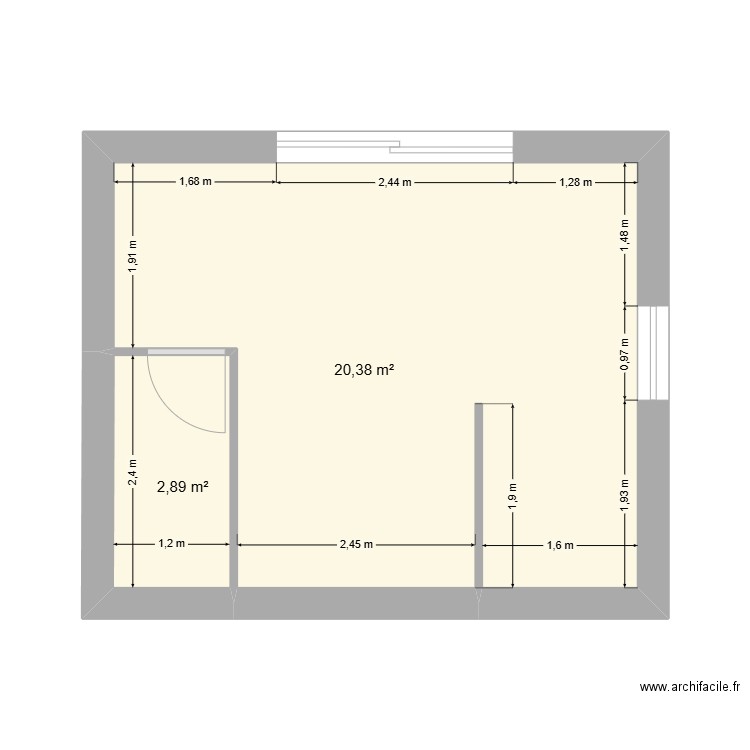 Fanie plan. Plan de 2 pièces et 23 m2