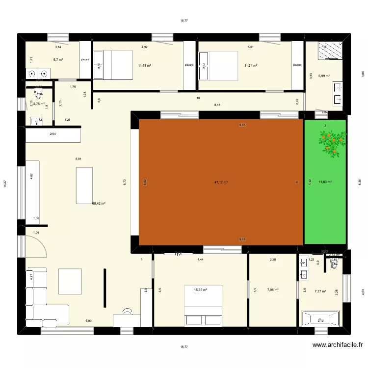 maison en U. Plan de 