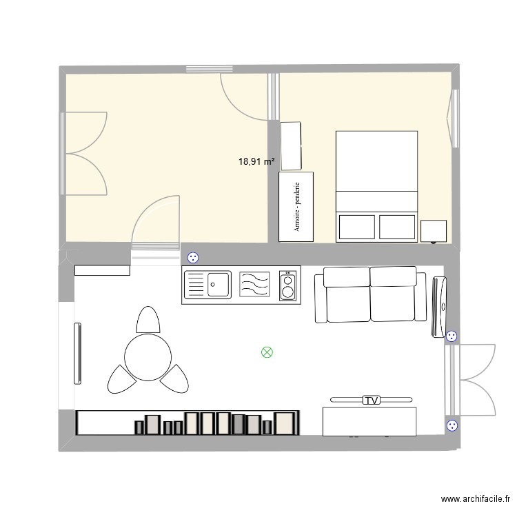 cuisine du bas. Plan de 1 pièce et 19 m2