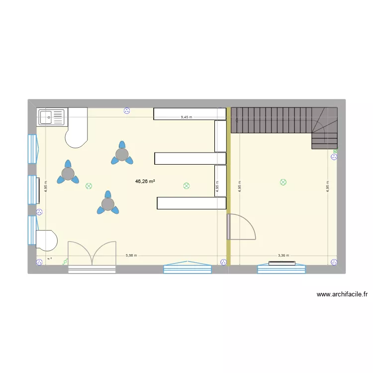 Aménagement salle Emond. Plan de 1 et 46 m² Aménagement salle Emond. Plan de 1 et 46 m²
